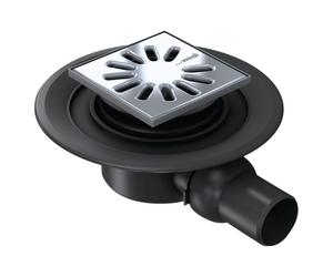 Siphon sortie horizontale DN 50 - Grill carré - Siphon à écoulement horizontal avec grille en inox carré 115 x 115 mm DN 50