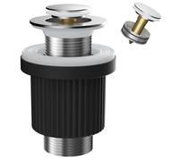 Siphon universel à clapet pour lavabos et éviers, avec ou sans trop-plein, raccord G1 1/4", clapet de vidange et notice de montage inclus.