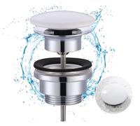 Siphon universel pour lavabo avec cache en céramique, bouchon à ressort, soupape de vidange avec trop-plein, pour lavabos et meubles de salle de bains, blanc