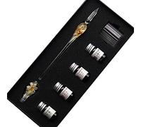 SIPLIV fait main cristal verre intarsia dip stylo plume kit calligraphie signatures stylo avec 4 couleurs d'encre, porte-stylo, tasse de nettoyage, jaune