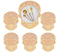 SIPLIV Lot de 6 sets de table ajourés en forme de tête de mort en vinyle pressé métallisé, résistants à la chaleur pour décoration de table de fête, Halloween, dîner, style A Orange