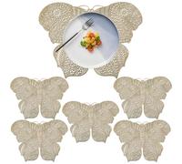 SIPLIV Lot de 6 sets de table ajourés en vinyle pressé en forme de papillon, résistants à la chaleur, pour fête de mariage, décorations d'Halloween, doré