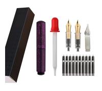 SIPLIV Majohn Wancai Mini stylo plume de voyage en iridium à pointe fine avec 3 pointes de stylo, pipette courte et 20 cartouches d'encre noire - Violet étoilé