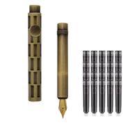 SIPLIV Mini stylo plume de voyage en bronze avec 20 cartouches d'encre noire - Rectangulaire, pointe fine iridium (0,50 mm)