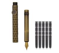 SIPLIV Stylo plume en bronze court paragraphe de poche mini stylo plume de voyage avec 20 pièces de cartouches d'encre noire - Rhombus, plume extra fine en iridium (0,38 mm)