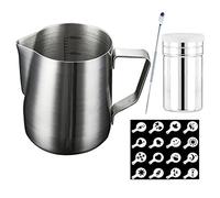 SIPLIV trousse à outils art café 20 oz (600 ml) pichet à vapeur fumante en acier inoxydable avec pichet à lait avec marqueurs de mesure, stylo à café, poudrier à cacao, 16 pochoirs à café