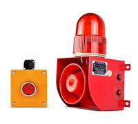 Sirène d'alarme sonore et lumineuse industrielle, sirène d'alarme avec boîtier de commande à boutons, sirène de sécurité extérieure à klaxon puissant 25 W 120 dB avec lumière stroboscopique LED (une