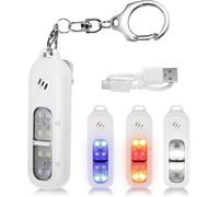 Sirène de défense personnelle, 130 décibels, avec lumière stroboscopique, rechargeable, blanche, avec porte-clés, 1 pièce.