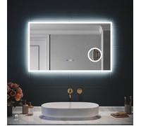 SIRHONA 3x loupe Miroir LED Salle de Bain Éclairage avec Horloge Numérique, Fonction Anti-Buée, 100x60cm