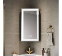 SIRHONA Armoire Miroir Salle de Bain Noir 38.5x70x16cm, Anti-buée Tactile Miroir avec Armoire de Rangement, pour Angle
