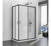 SIRHONA Cabine de Douche 70x120x195 cm Coulissante à Double Ouverture, Noir, Porte de Douche en Verre à Deux Panneaux Fixes avec Verre Transparent de 5 mm, Réglable d'un seul côté 20 mm