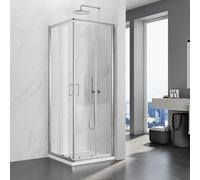 SIRHONA Cabine de Douche 80x80x195 cm Coulissante à Double Ouverture, Porte de Douche en Verre à Deux Panneaux Fixes avec Verre Transparent de 5 mm, Réglable d'un seul côté 20 mm