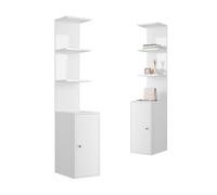 SIRHONA Étagère Chambre, Colonne de Rangement avec Porte, Finition Brillante, Étagère Mural 3 étagères, pour Salon Chambre, Poignée en métal, 30x40x160 cm, Blanc, Lot de 2