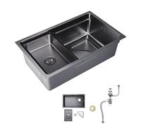 SIRHONA Evier Cuisine en Acier Inoxydable 70x48cm, avec Panier égouttoir, Passoire triangle, Lavabo Cuisine pour Meubles, avec Dernier Siphon et Trop-plein, Noir