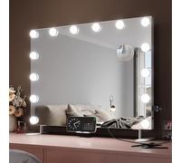 SIRHONA Miroir Maquillage Hollywood avec 14 Ampoules, Miroir Coiffeuse Lumineux 3 Modes, LED Dimmables, Support pour, Port USB, Loupe 10x, Contrôle Tactile, 80x65.5cm