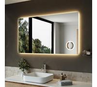 SIRHONA Miroir Salle de Bain avec Éclairage 120x70 cm, Luminosité Dimmable et 3 Couleurs Réglables, Anti-buée, Mémoire, IP44, Douille, Grossissant 3X, Miroir Connecté Salle de Bain