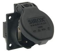 SiRoX Prise encastrable avec contact de protection IP54 - 250 V 16 A, noir, avec contacts nickelés, grand couvercle à charnière, dimensions de la bride 50 x 50 mm, dimensions du trou Ø 43 mm,