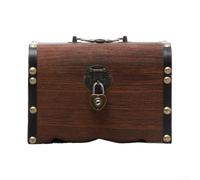 SiSinkal Coffre au trésor rétro verrouillable, boîte de rangement vintage en bois pour objets de valeur, tirelire décorative pour la maison, le bureau, boîte à économie d'argent sécurisée, 18 x 13 x