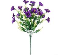 SiSinkal Eucalyptus Morning Glory Bouquet de fleurs artificielles en soie pour la maison, le jardin, la décoration extérieure Violet foncé 36 cm