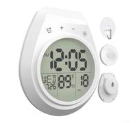 SiSinkal Horloge de douche étanche avec minuterie et thermomètre, IP24 Réveil de salle de bain avec affichage de la température, format 12/24h pour salle de bain et cuisine, blanc