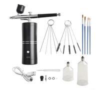 SiSinkal Kit aérographe Portable sans Fil avec compresseur de Pression Variable, Pointe de 0,3 mm, Rechargeable par USB pour Peinture de Voiture, Moto, Nail Art (Noir C)
