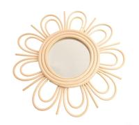 SiSinkal Miroir Mural Rond en rotin 28 cm avec Centre en Verre de 18 cm, Cadre en Osier tissé à la Main en Beige, pour Salon, Chambre à Coucher, Salle de Bain ou entrée Décoration Suspendue
