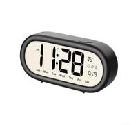 SiSinkal Réveil numérique LED avec grand écran, température et date, rétro-éclairage doux pour chambre à coucher, bureau, ovale, silencieux, sans tic-tac, gris (bleu)
