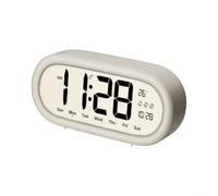 SiSinkal Réveil numérique LED avec grand écran, température et date, rétro-éclairage doux pour chambre à coucher, bureau, ovale, silencieux, sans tic-tac, gris (blanc)