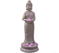SiSinkal Statue de Bouddha en résine peinte à la main avec lumière solaire Lotus Décoration de jardin pour la maison ou l'extérieur Figurine d'art de collection (B)