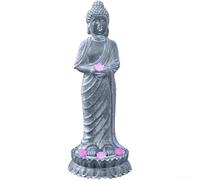 SiSinkal Statue de Bouddha en résine peinte à la main avec lumière solaire Lotus Décoration de jardin pour la maison ou l'extérieur Figurine d'art de collection (A)