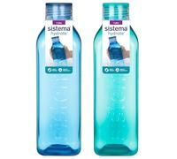Sistema Bouteille d'eau carrée 1L | Bouteille d'eau sans BPA | Couvercle hermétique | Côtés faciles à saisir | Ocean Blue & Minty Teal | 2 pièces