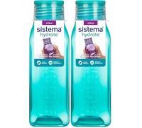 Sistema Bouteille d'eau carrée, 475 ml, Bouteille d'eau sans BPA, Bouchon étanche, Bords antidérapants, Coloris assortis (Lot de 2)