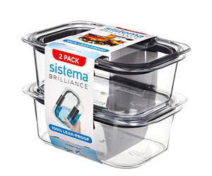 Sistema Brilliance Leakproof Récipient de conservation des aliments | Résiste aux taches et n'imprègne pas les odeurs | Orifice vapeur micro-ondes | 920 ml | sans BPA | Clips gris | Pack de 2