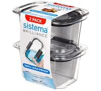 Sistema Brilliance Récipient de conservation alimentaire étanche | Résiste aux taches et n’imprègne pas les odeurs | Orifice vapeur micro-ondes | 380 ml | Sans BPA | Clips noirs | Lot de 2
