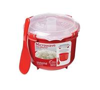 Sistema Micro-ondes Cuiseur à riz | Parfait pour cuire le riz, la polenta et le couscous | Medium 2,6 L | Non adhésif, sans BPA avec couvercle | Rouge/Transparent