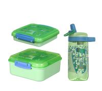 Sistema Expressions Enfants Panier Repas & Bouteille d'eau Set | Bento Cube (1,25L), Boîte à sandwich (450ml) & Bouteille Easy Sip (500ml) | Dinosaur Cucumber