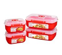 Sistema Heat and Eat Lot pour micro-ondes | 4 récipients rectangulaires pour aliments avec couvercle (2x 1,25 l + 2x 525 ml) | Clips de fermeture et valves d'évacuation de la vapeur [82005]