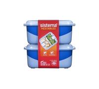 Sistema Heatables Contenants alimentaires micro-ondes | 1,35L | Boîtes repas étanches avec couvercles | Lot de 2 | Rectangles Lazuli bleu