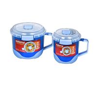 Sistema Heatables Mug à soupe et Mug à nouilles micro-ondes | 660 ml & 1,15 L | Contenants hermétiques pour préparation de repas avec couvercles | Lot de 2 | Round Lazuli bleu