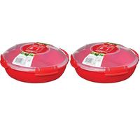 Sistema Micro-ondes Round Récipient alimentaire/Bol de cuisson | Cuiseur vapeur de 1,3 L | Rouge/Transparent (Lot de 2)