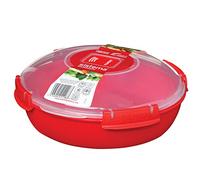 Sistema Microwave Assiette Ronde de Cuisson Micro-Ondes, 1,29 L, Rouge | Récipient Alimentaire en Plastique avec Couvercle Transparent, Cuiseur Vapeur pour Conserver et Réchauffer les Repas