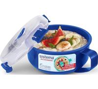 Sistema Microwave Bol Rond de Cuisson Micro-Ondes, Poignée, 850 mL, Bleu | Récipient Alimentaire en Plastique pour Petit-Déjeuner et Repas Rapides, Couvercle Vapeur pour Conserver et Réchauffer