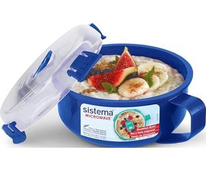 Sistema Microwave Bol Rond de Cuisson Micro-Ondes, Poignée, 850 mL, Bleu | Récipient Alimentaire en Plastique pour Petit-Déjeuner et Repas Rapides, Couvercle Vapeur pour Conserver et Réchauffer