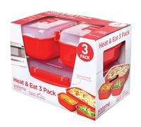 Sistema Microwave Heat & Eat Contenants de Cuisson Micro-Ondes, Lot de 3 | Boîtes à Repas Rectangulaires en Plastique Rouge, Usage Multifonction avec Couvercle Vapeur transparent