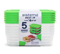 Sistema NEST IT Récipients plats préparés | 870 ml | Récipients de conservation alimentaire hermétiques avec compartiments et couvercle | Sans BPA | Vert | Lot de 5 [59165]