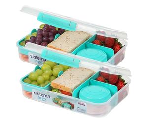 Sistema TO GO Boîte à bento | Boîtes à déjeuner compartimentées avec pots à snacks | 1,48 l | Sans BPA | 2 unités | Vert menthe
