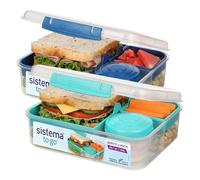 Sistema TO GO Boîte à bento cubiques | 1,65 L | Boîtes à repas pour l’école compartimentées avec pots à en-cas | Sans BPA | 2 unités | Vert menthe & bleu océan