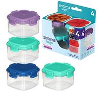 Sistema TO GO Knick Knack Pack | Récipients de conservation empilables avec couvercle | 62 ml | sans BPA | Avec couvercles en vertbleurose et violet | 4 pièces