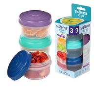 Sistema To Go Mini Bites Boîtes à Goûter avec Couvercles 130 mL, Lot de 3 | Conservation Alimentaire Hermétique, Petites Portions de Sauce, Yaourt ou Fruits Secs à Emporter, Forme Ronde en Plastique