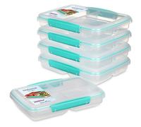 Sistema To Go Multi Split Récipients Alimentaires, 820 mL, Vert, Lot de 5 | Déjeuners à Emporter, Boîte Transparente en Plastique Sans BPA et Micro-Ondable, 3 Compartiments, Couvercle Hermétique